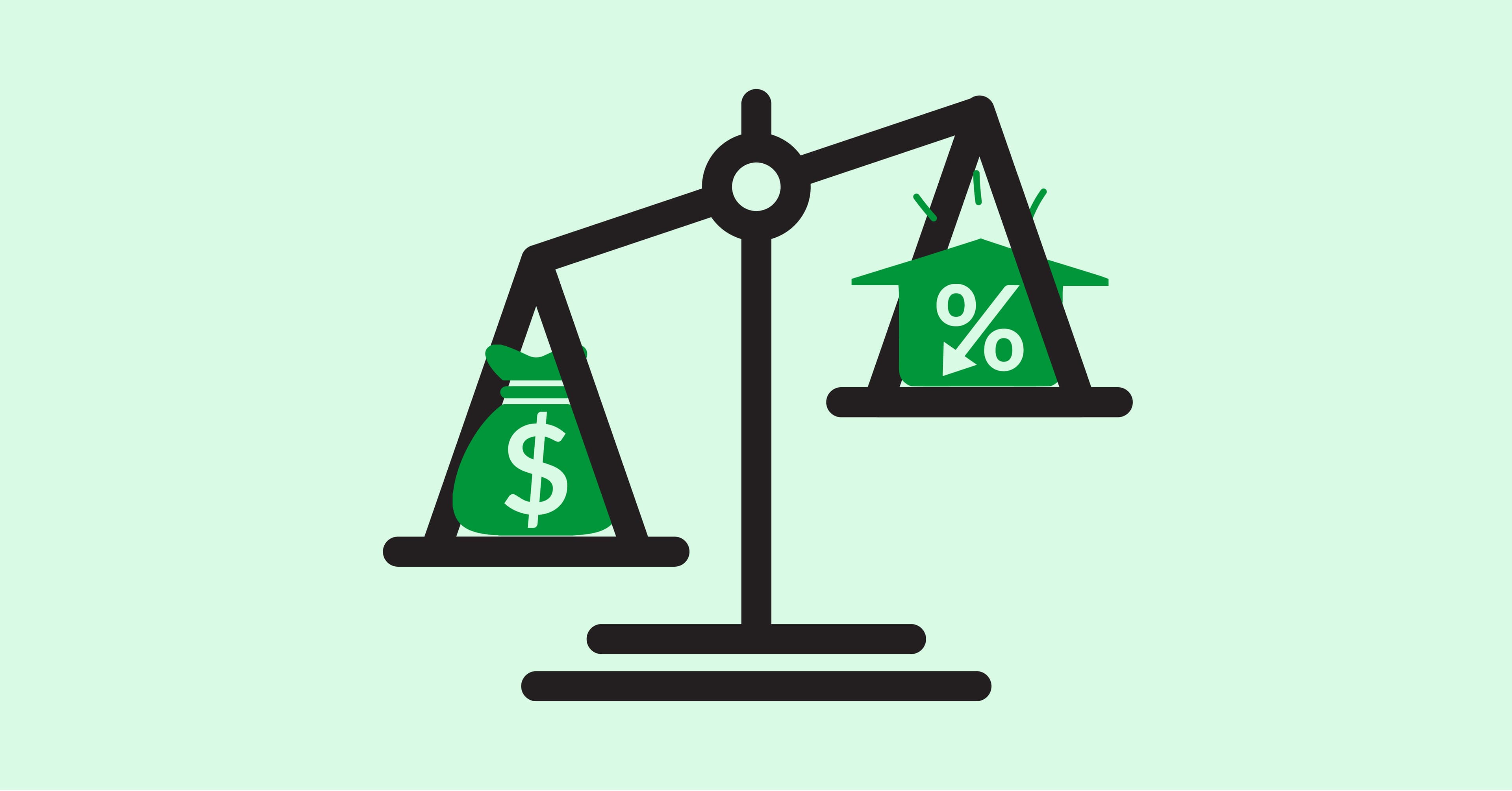 Illustration of a balance scale with dollar and percentage symbols